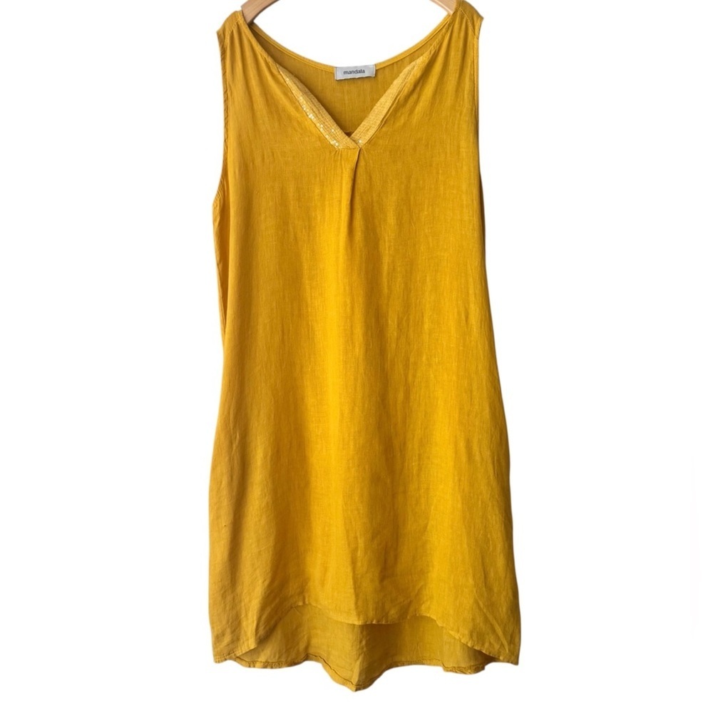 Italian 100% linen canary yellow v neck swim coverup dress w/ pockets Sz 12